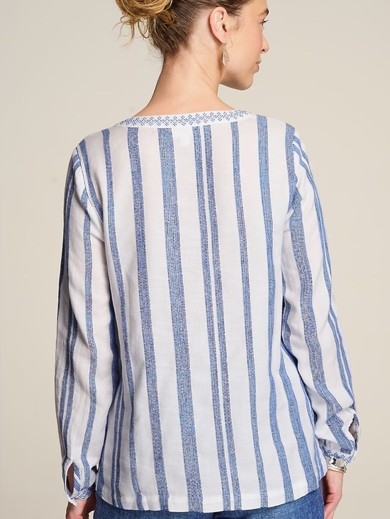 J JILL NWT M Pure Jill Embroidered Striped Top Cotton Blouse White Blue Yonder - Picture 11 of 14